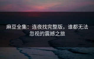 麻豆全集：连夜找完整版，谁都无法忽视的震撼之旅