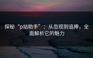 探秘“p站助手”：从忽视到追捧，全面解析它的魅力